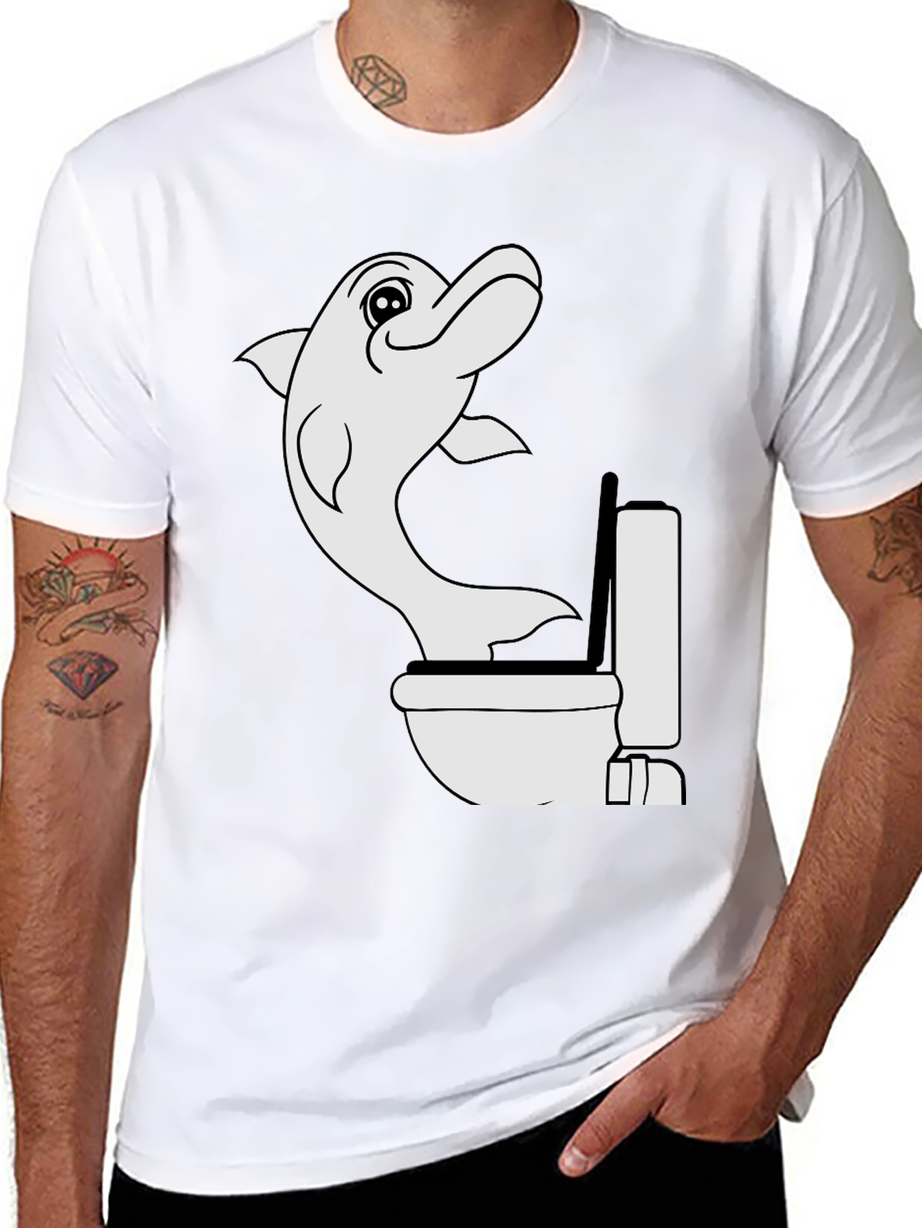 Dolphin Toilet Humor Black T-Shirt