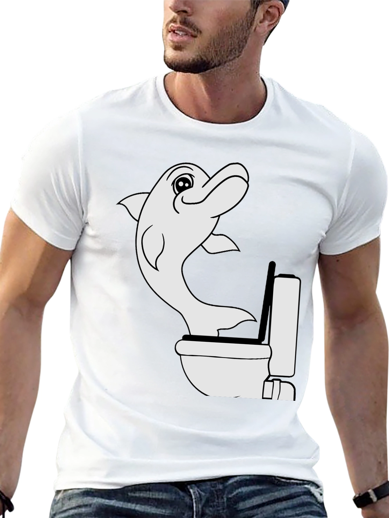 Dolphin Toilet Humor Black T-Shirt