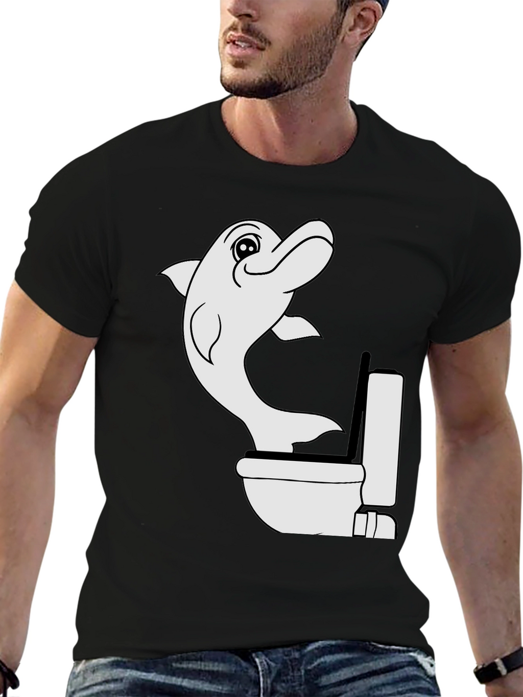 Dolphin Toilet Humor Black T-Shirt