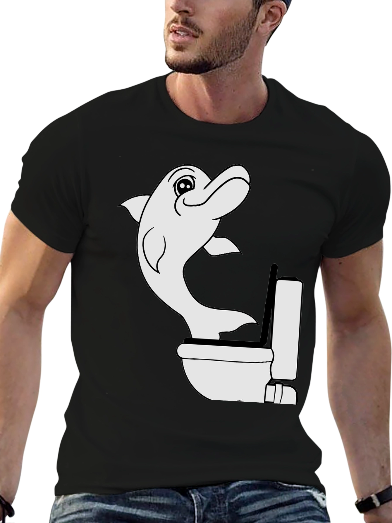 Dolphin Toilet Humor Black T-Shirt
