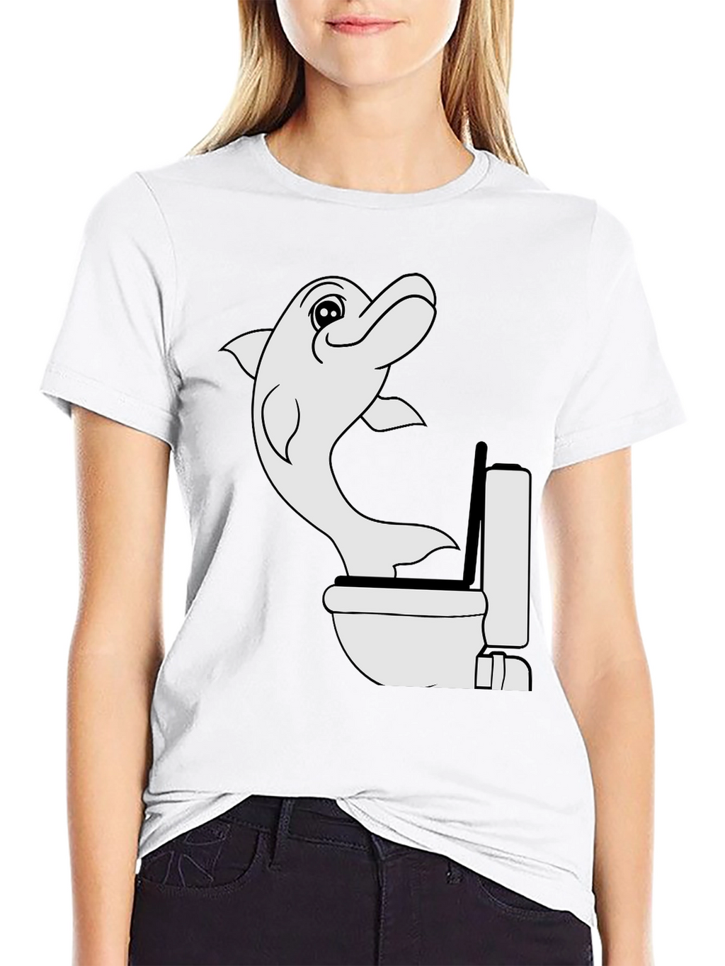 Dolphin Toilet Humor Black T-Shirt