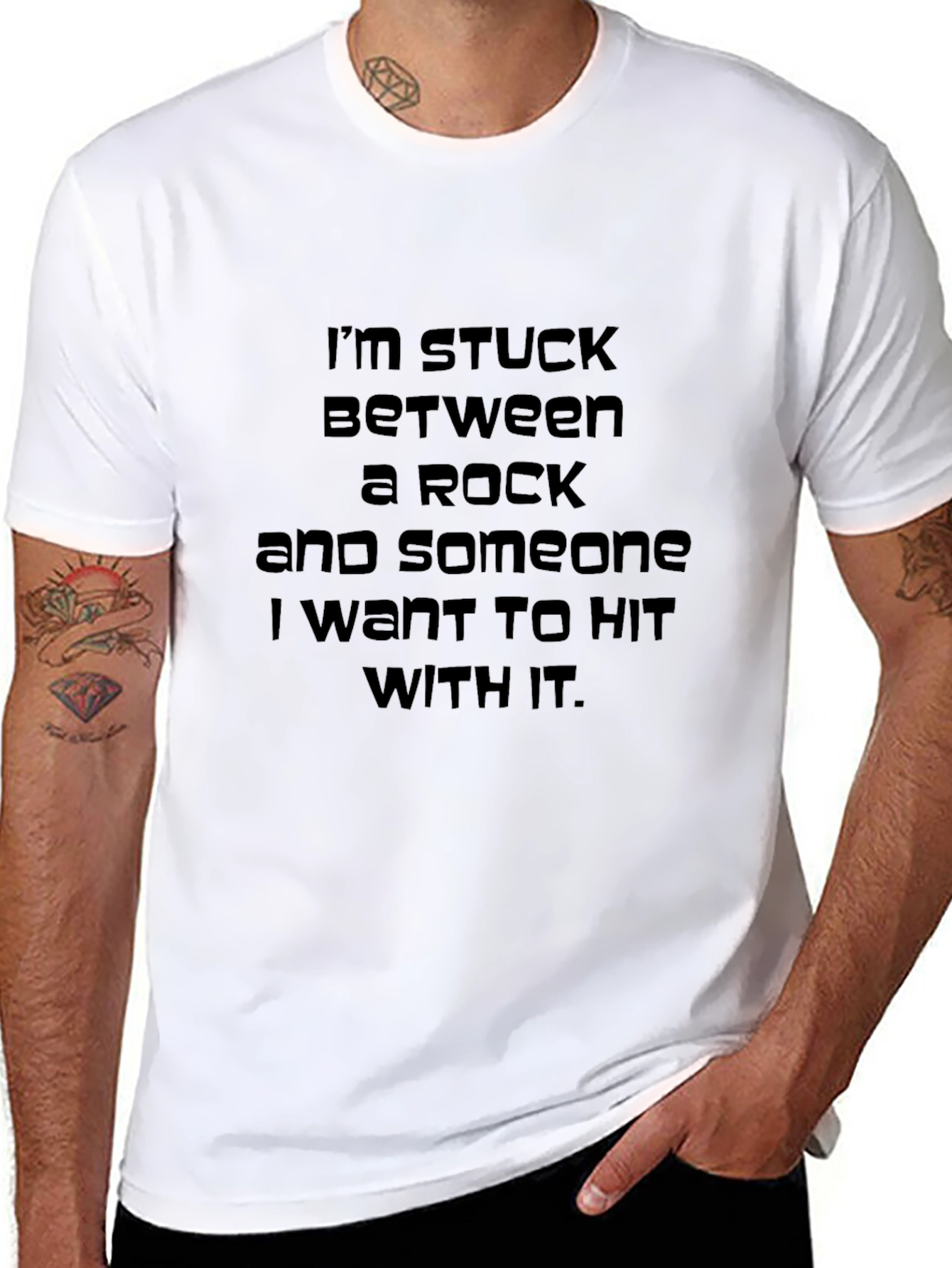 Stuck Between A Rock Funny Graphic Tee