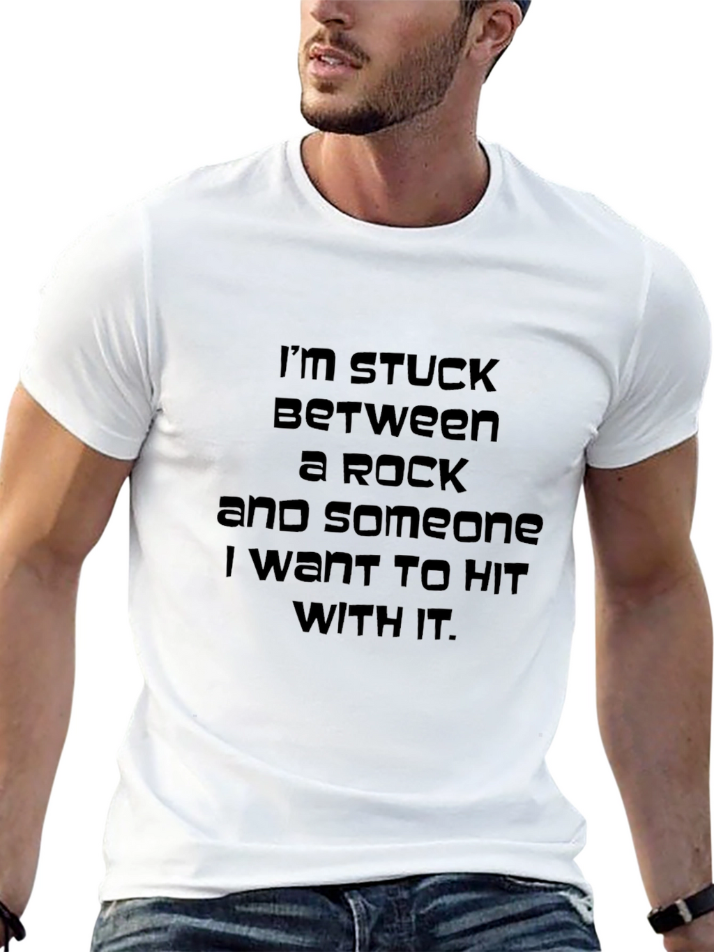 Stuck Between A Rock Funny Graphic Tee