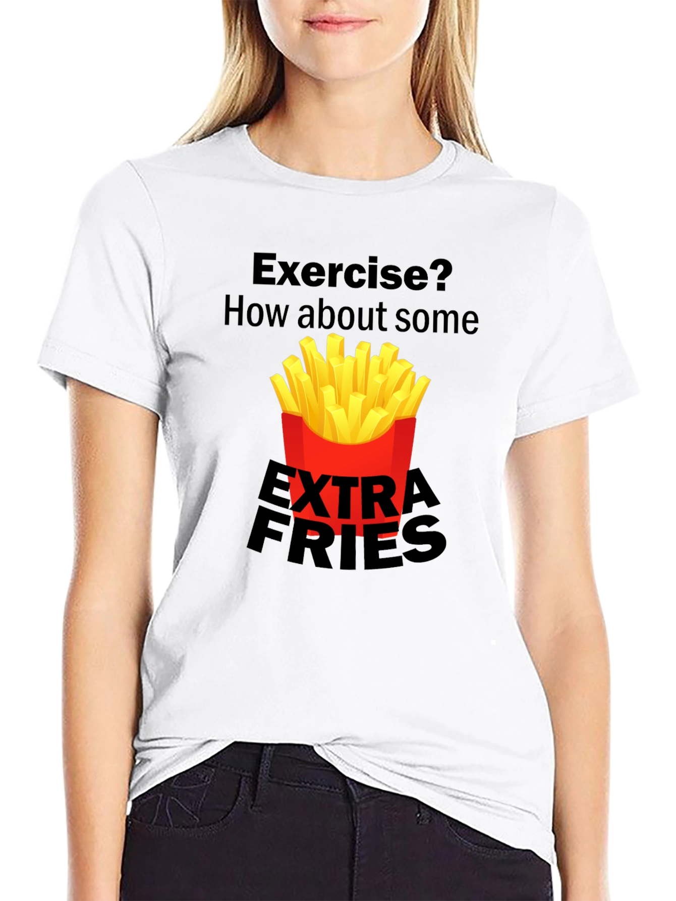 Exercise? Extra Fries Black Graphic Tee