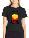 Exercise? Extra Fries Black Graphic Tee
