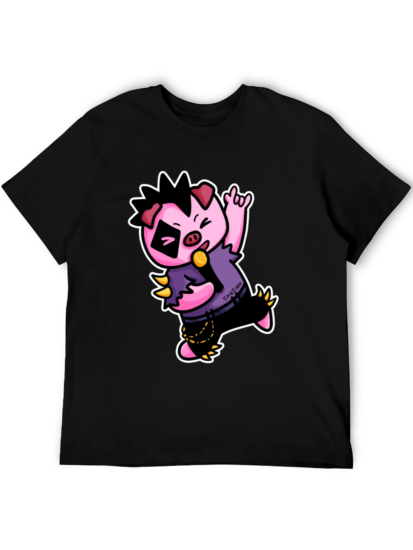 Cool Punk Pig T-Shirt - Black