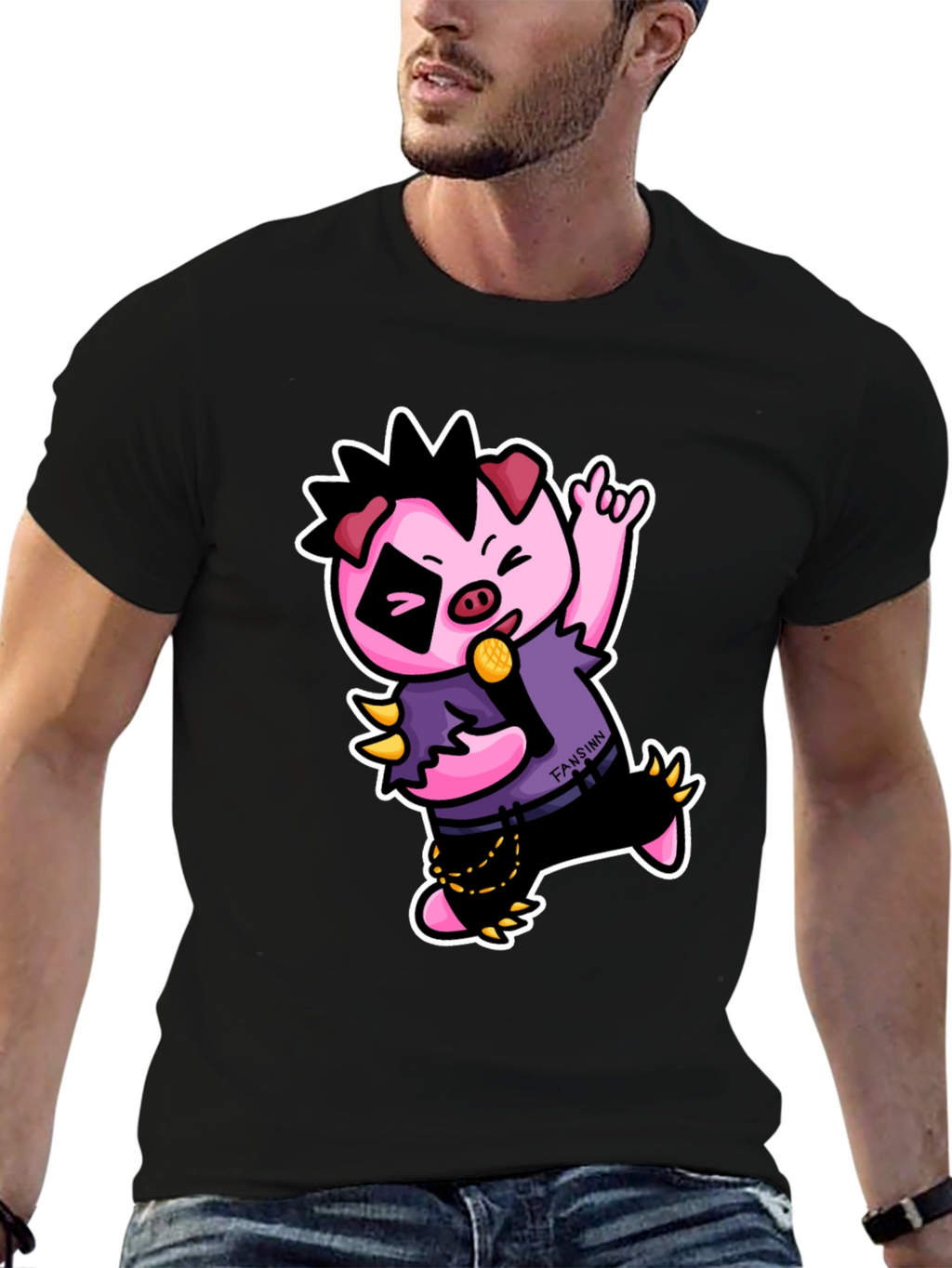 Cool Punk Pig T-Shirt - Black