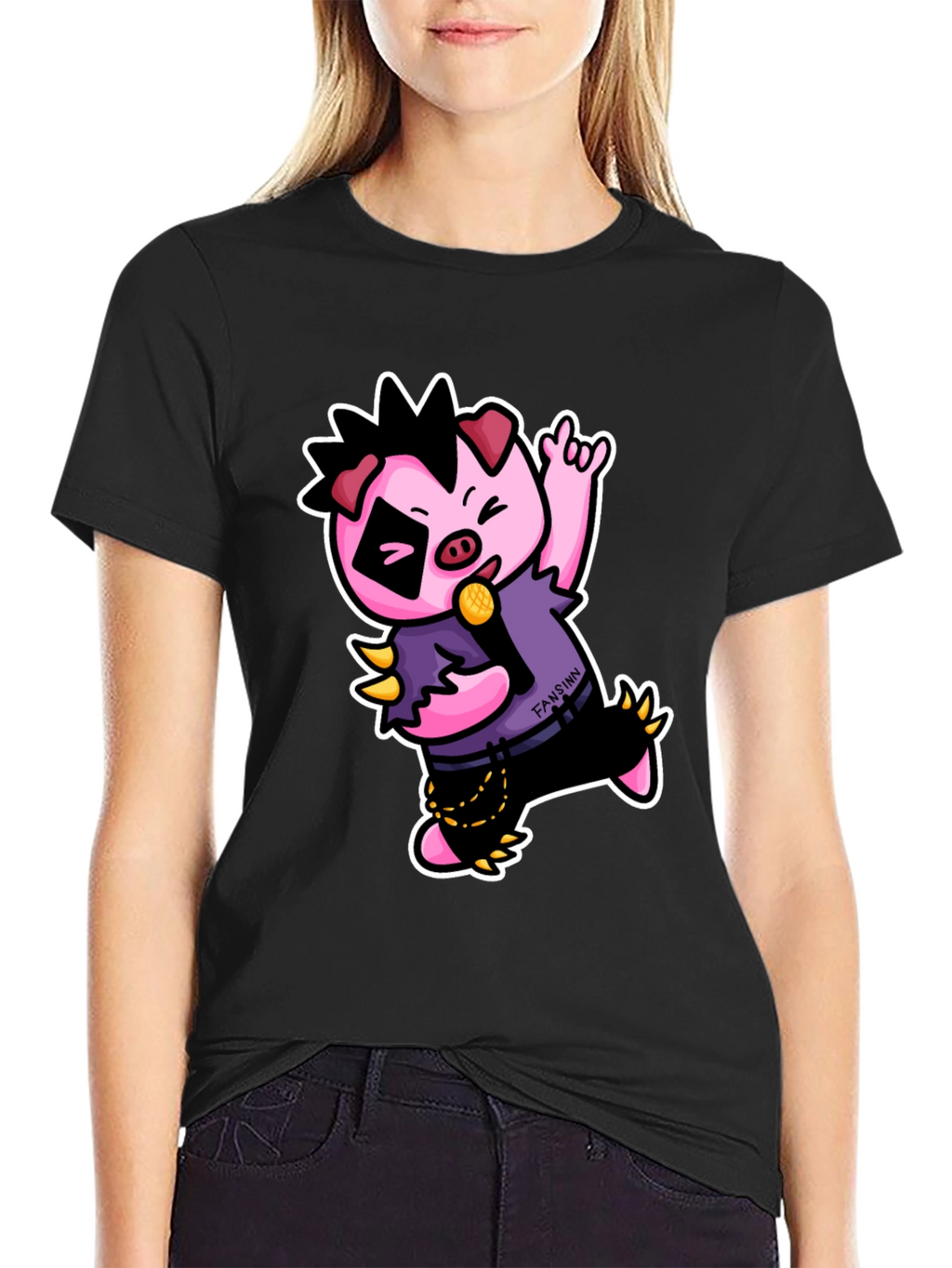 Cool Punk Pig T-Shirt - Black