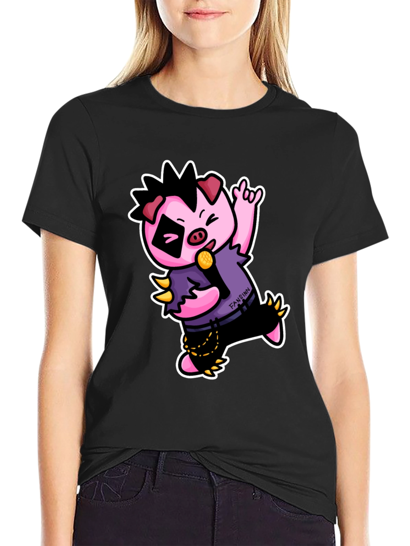 Cool Punk Pig T-Shirt - Black