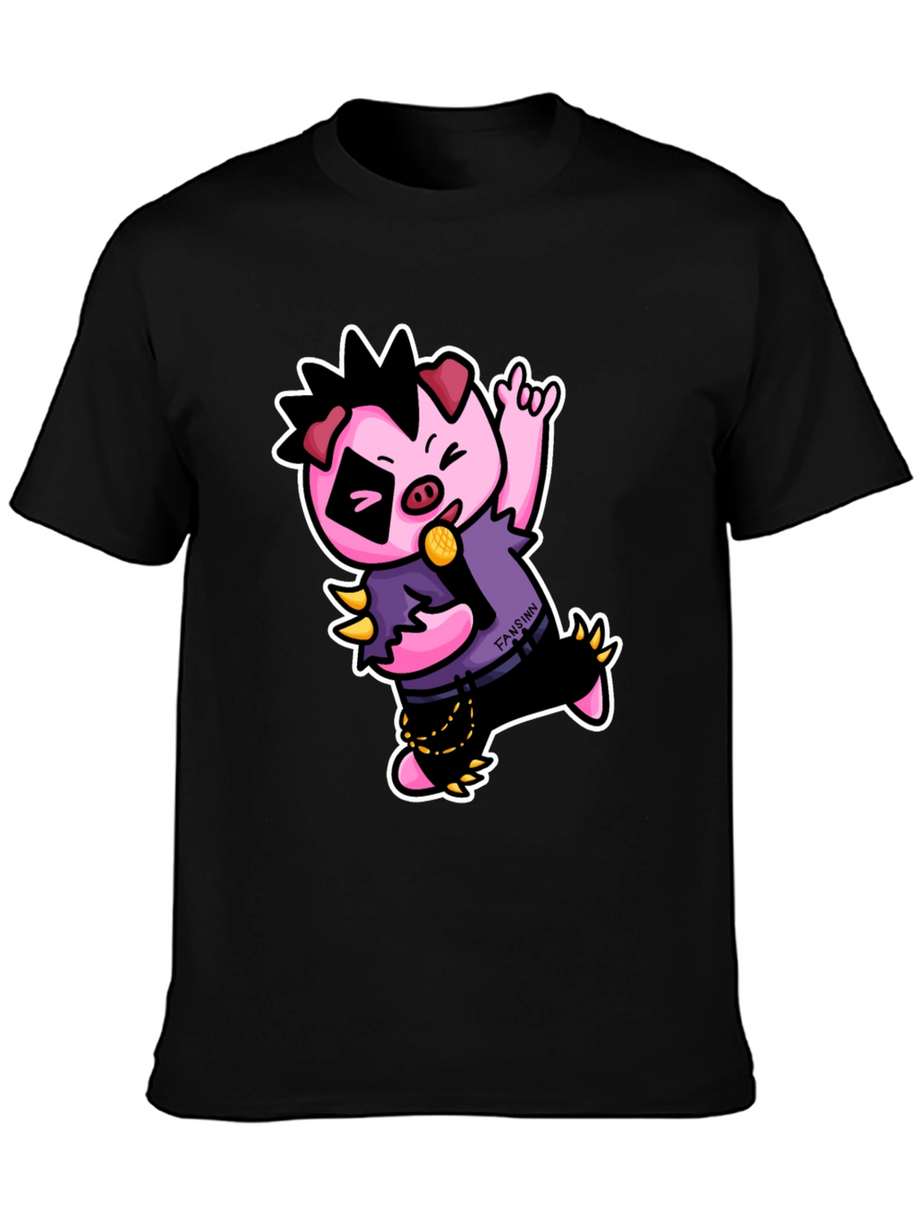 Cool Punk Pig T-Shirt - Black