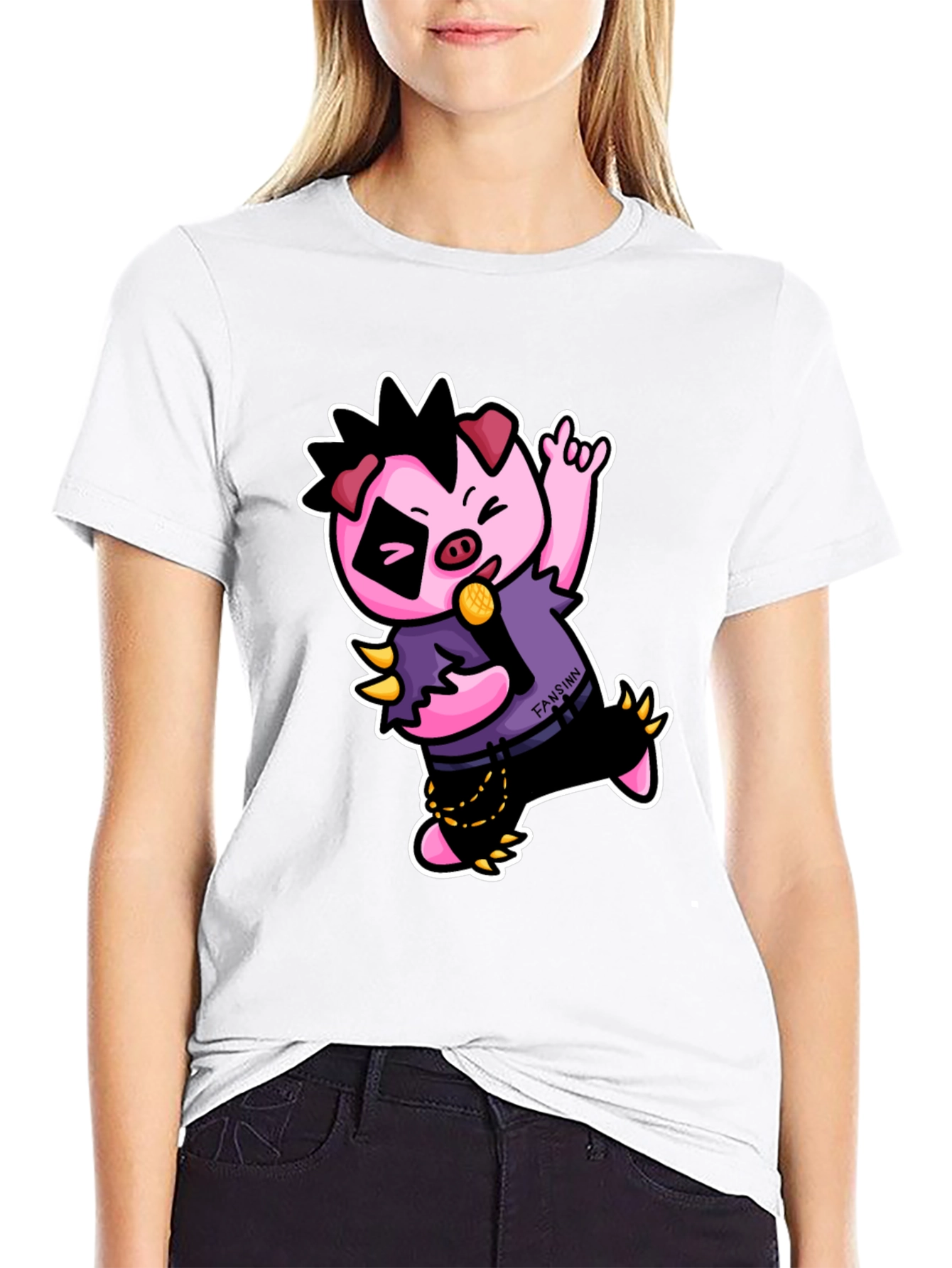 Cool Punk Pig T-Shirt - Black