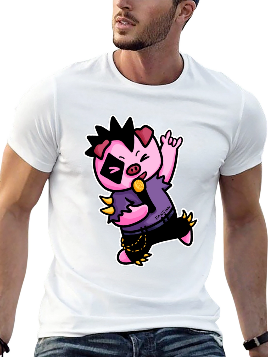 Cool Punk Pig T-Shirt - Black