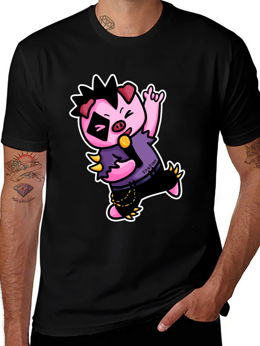 Cool Punk Pig T-Shirt - Black