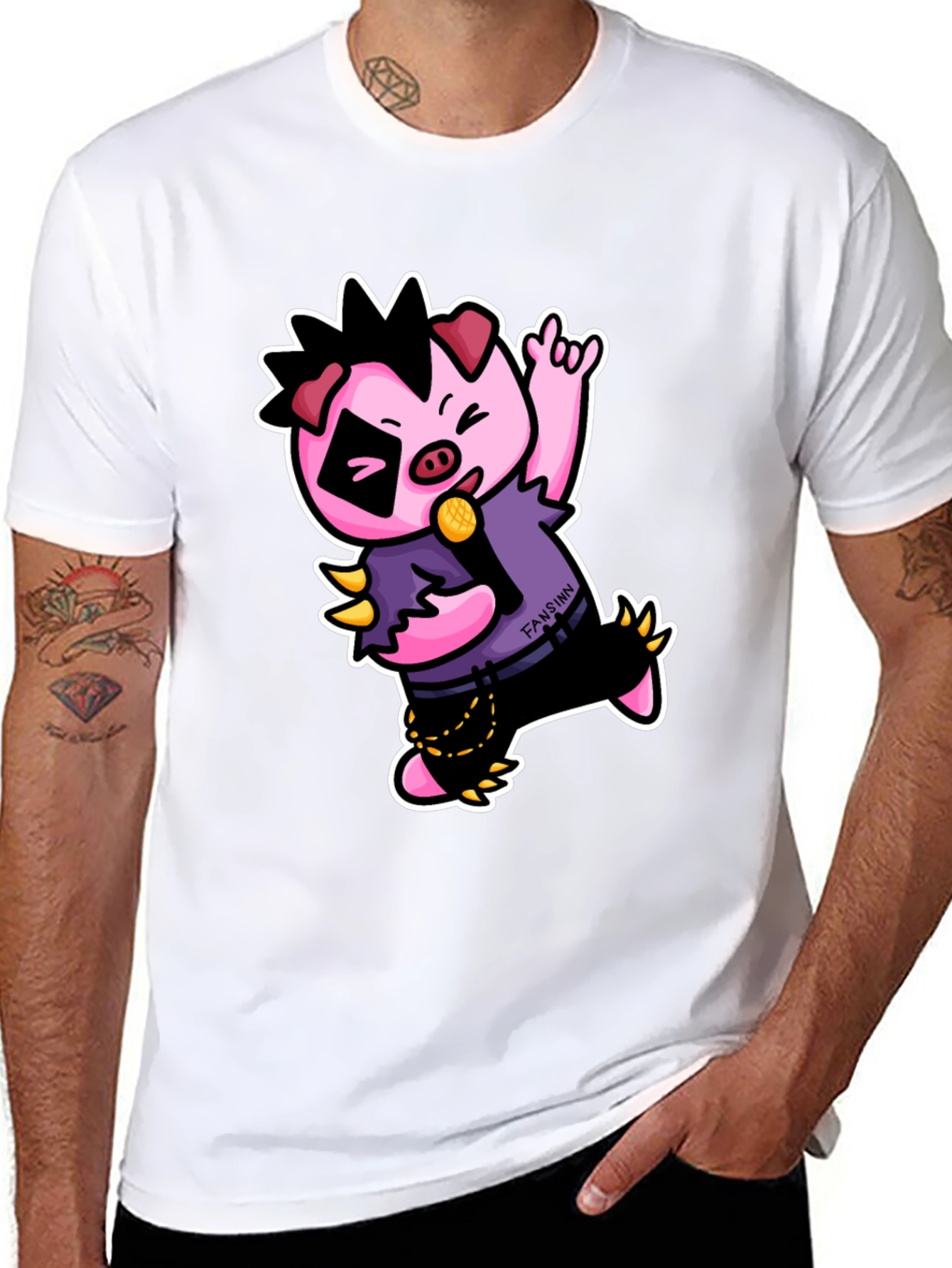 Cool Punk Pig T-Shirt - Black