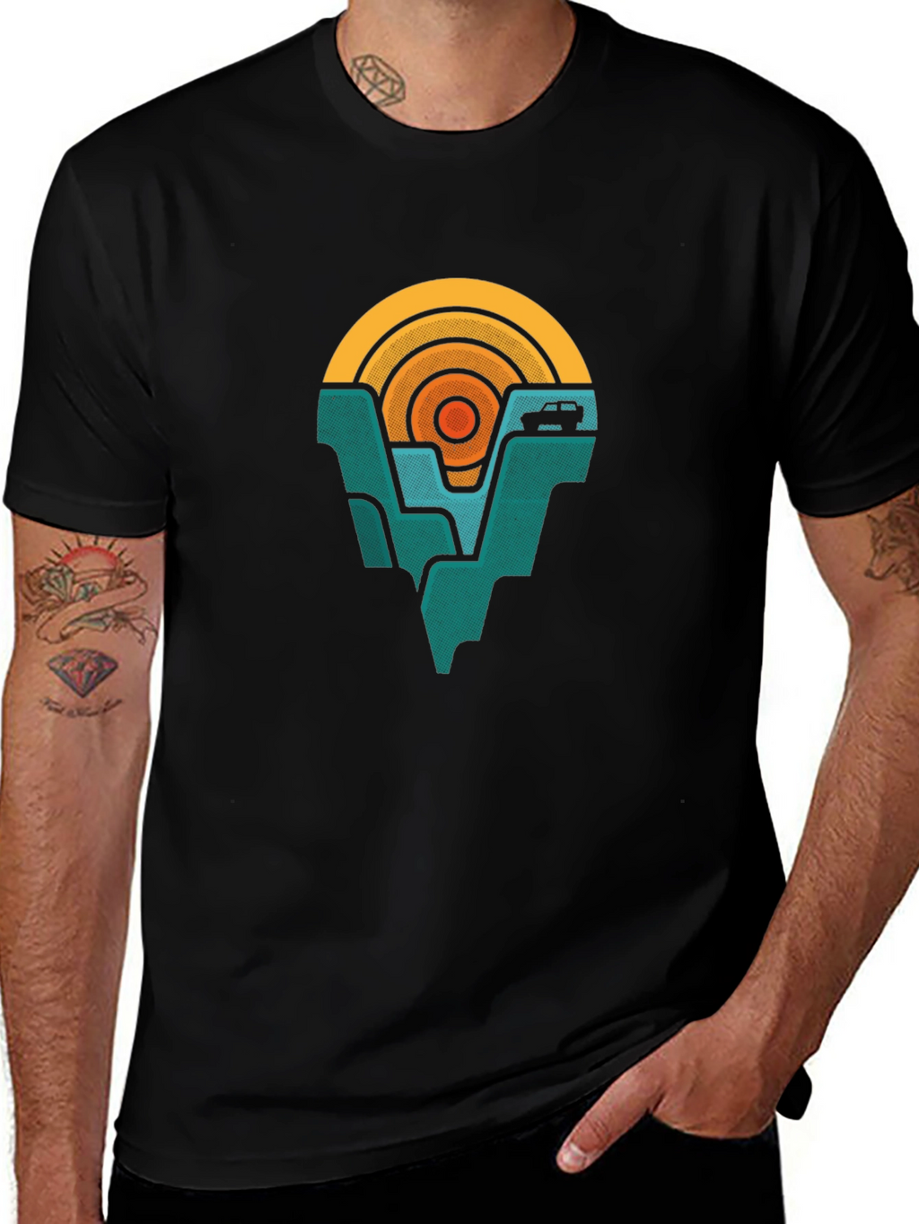 Retro Mountain & Sunset Graphic Tee - Adventure Awaits!
