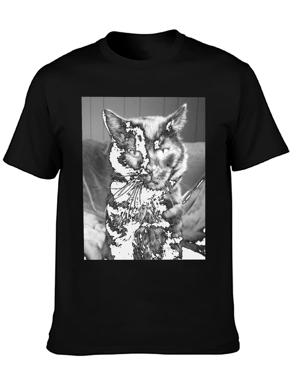 Unique Cat Graphic Tee - Black Cotton Casual T-Shirt