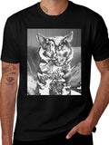 Unique Cat Graphic Tee - Black Cotton Casual T-Shirt