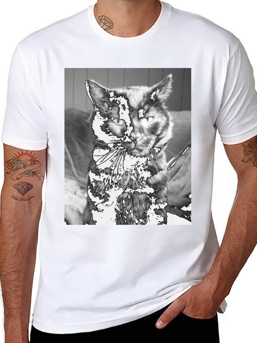Unique Cat Graphic Tee - Black Cotton Casual T-Shirt
