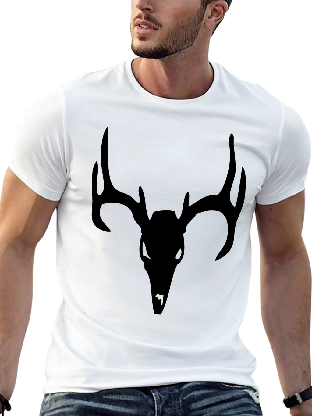 Mens Black T-Shirt with Deer Skull Graphic