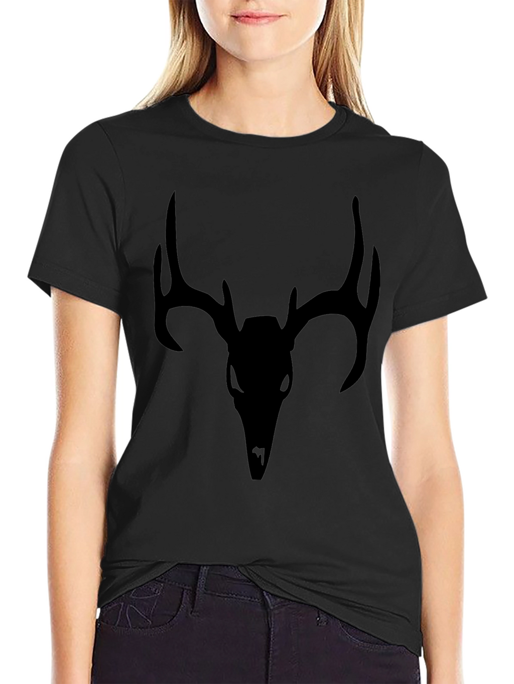 Mens Black T-Shirt with Deer Skull Graphic