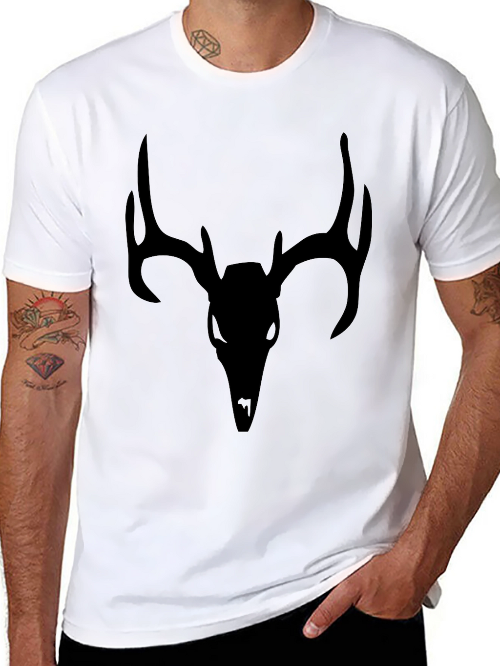 Mens Black T-Shirt with Deer Skull Graphic