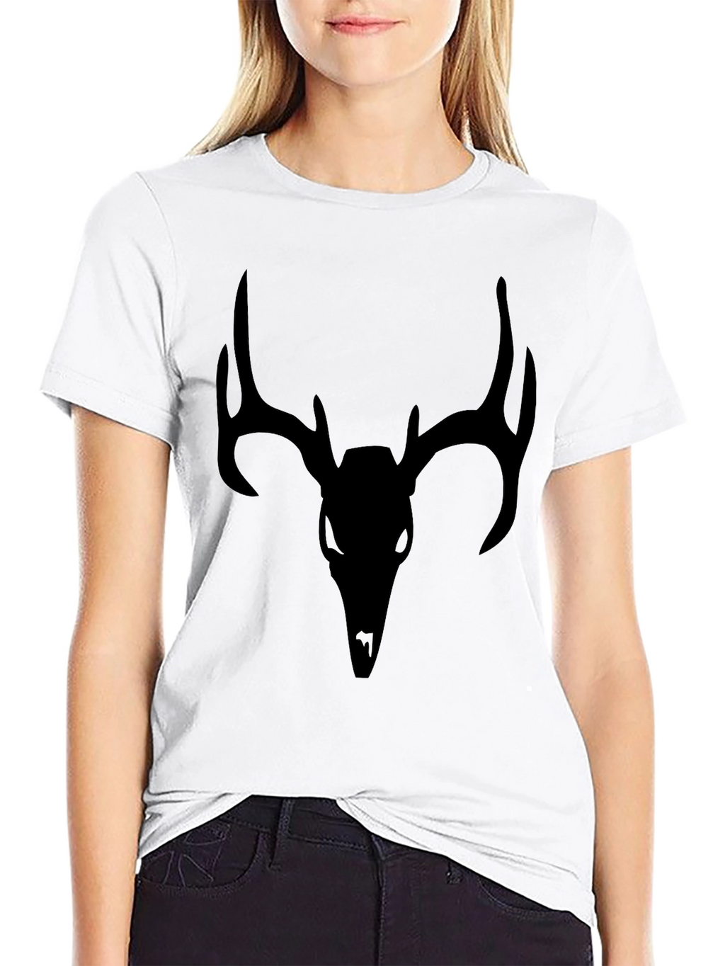 Mens Black T-Shirt with Deer Skull Graphic