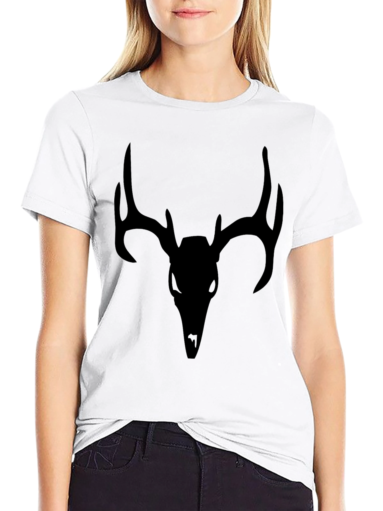 Mens Black T-Shirt with Deer Skull Graphic