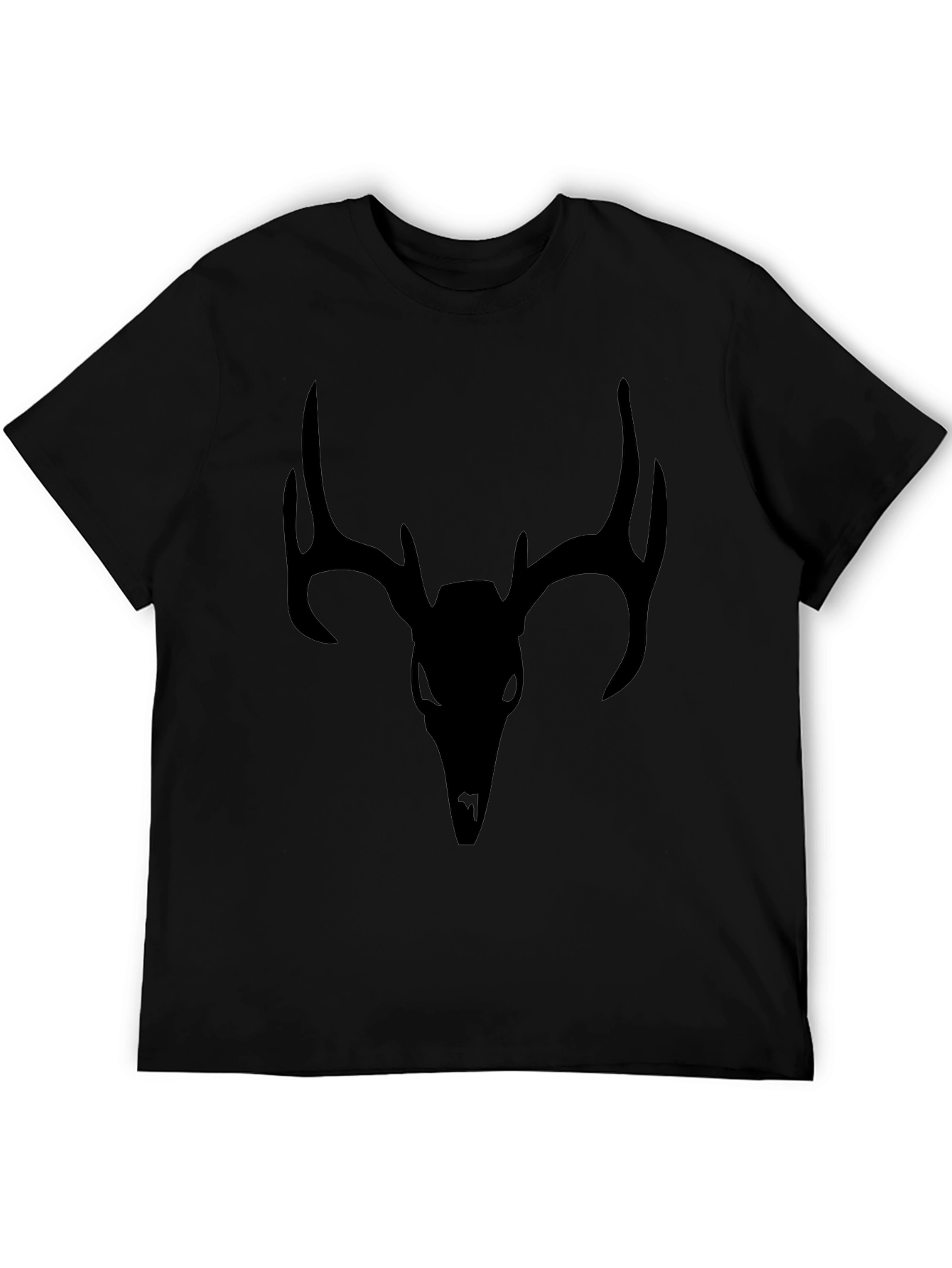 Mens Black T-Shirt with Deer Skull Graphic