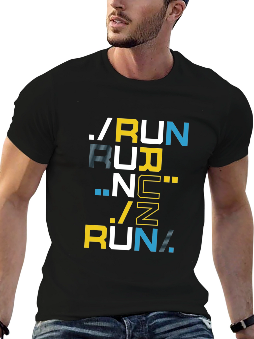 Stylish Black Running Themed Graphic T-Shirt