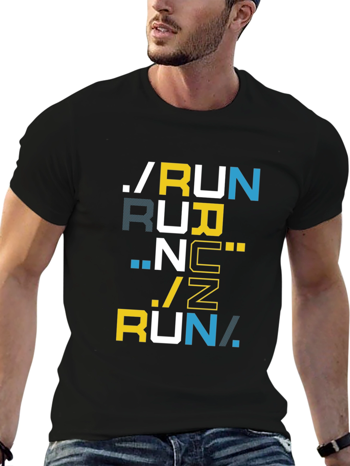 Stylish Black Running Themed Graphic T-Shirt