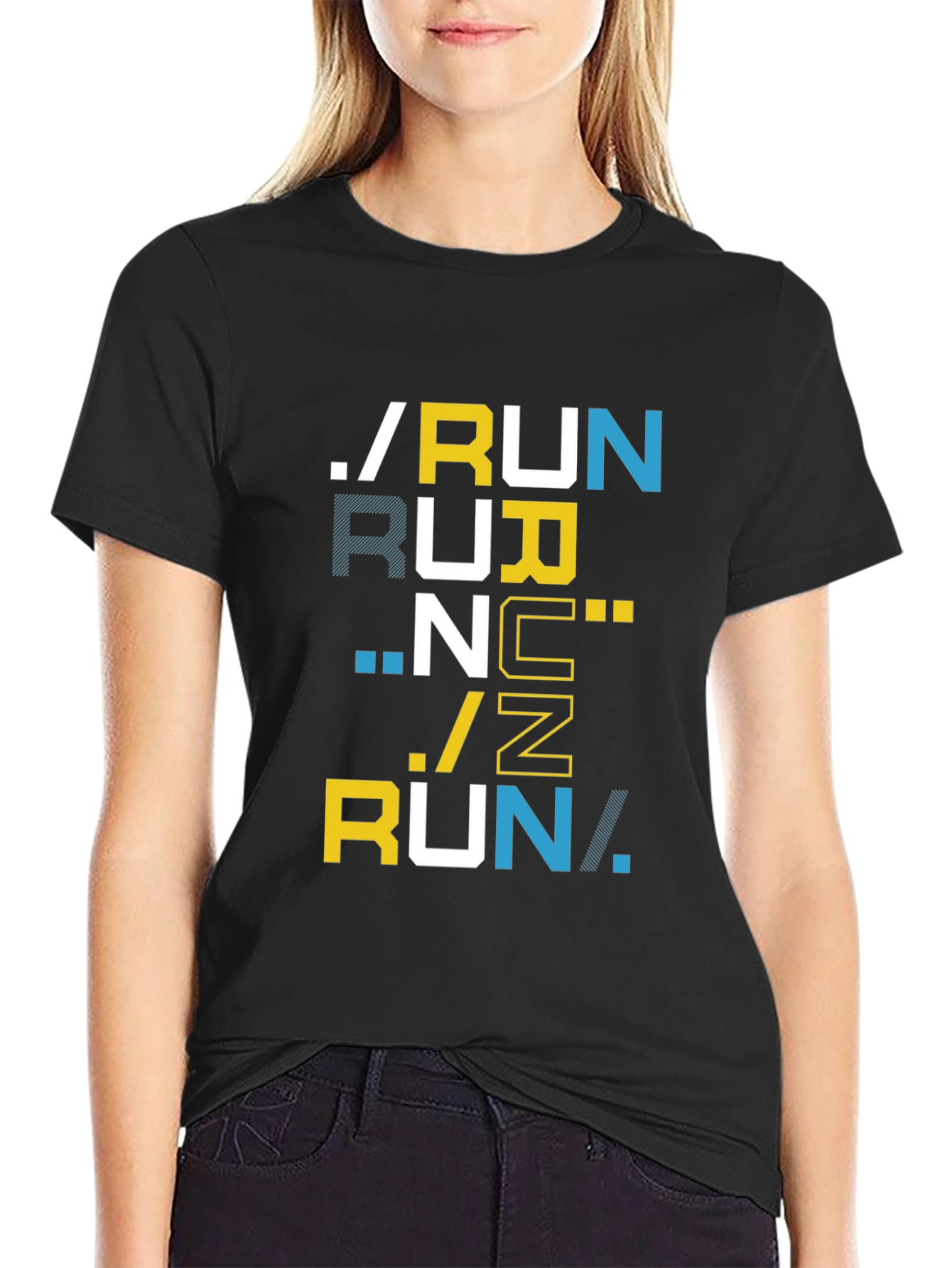 Stylish Black Running Themed Graphic T-Shirt
