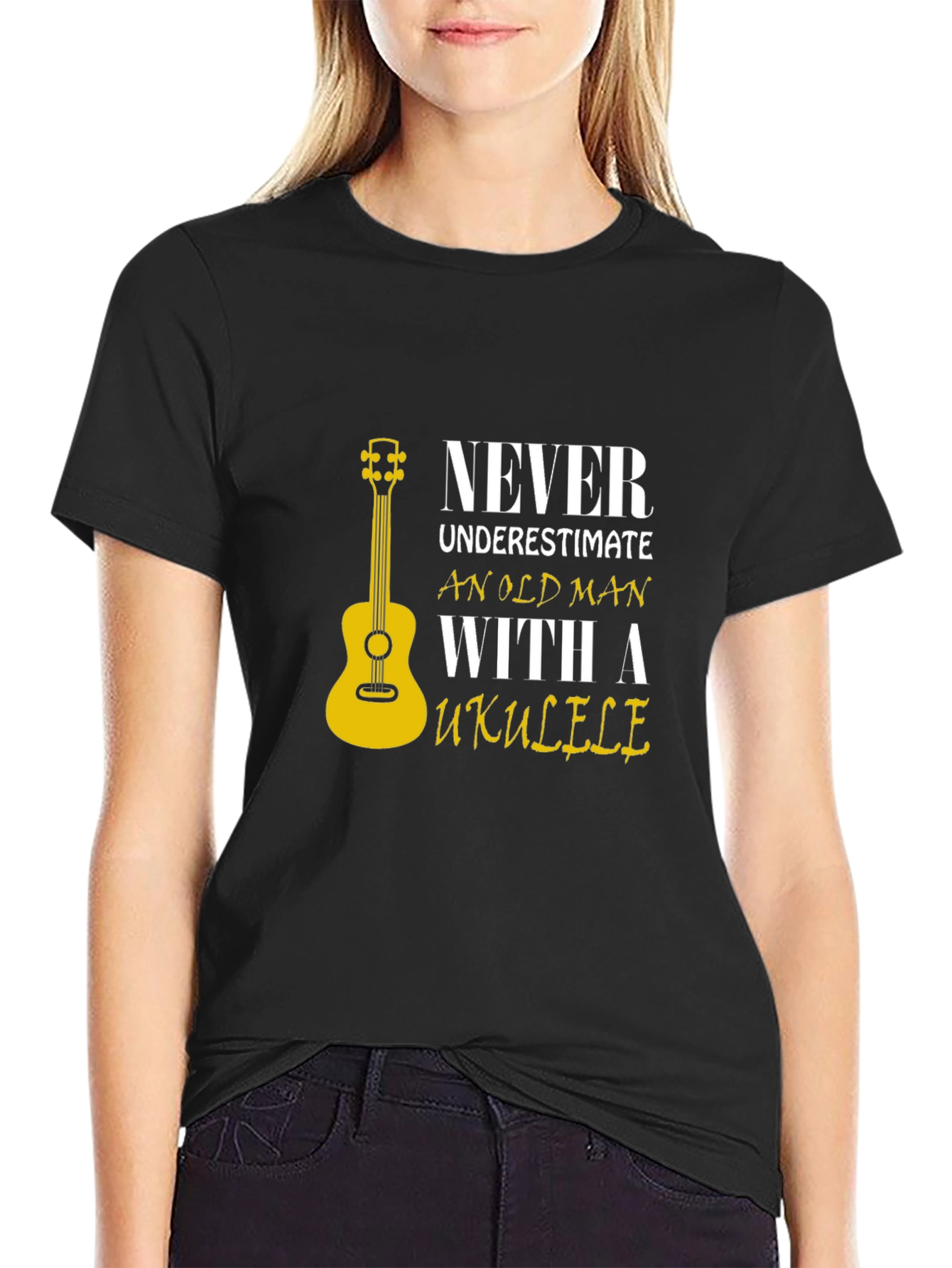 Never Underestimate Old Man with Ukulele T-Shirt