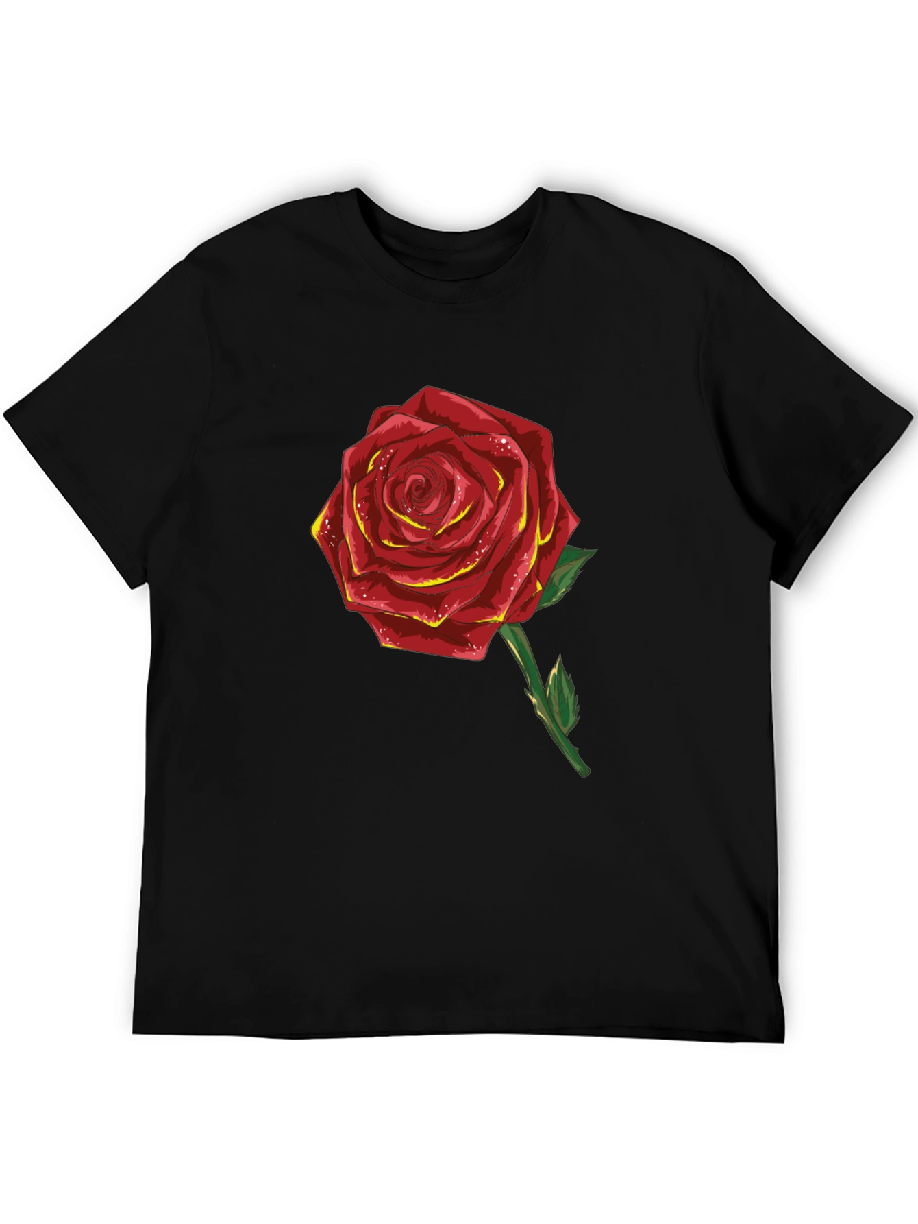 Red Rose Graphic T-Shirt - Black Cotton Blend