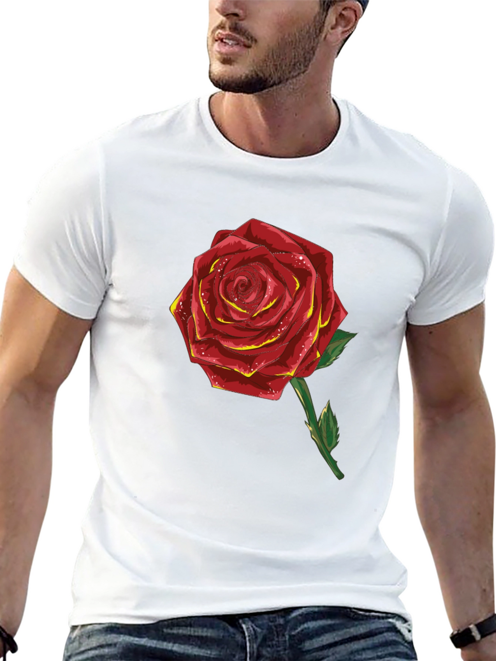 Red Rose Graphic T-Shirt - Black Cotton Blend