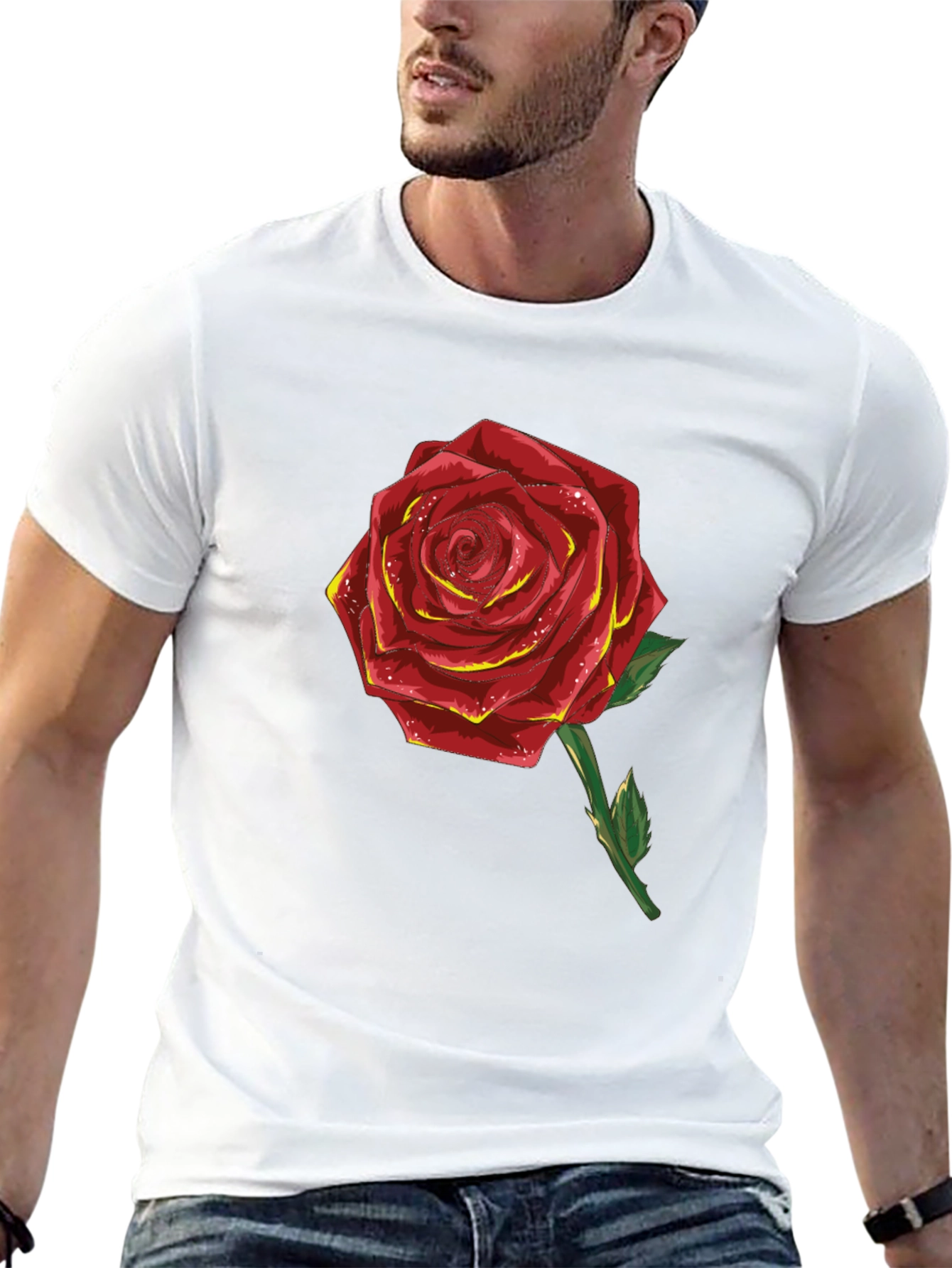 Red Rose Graphic T-Shirt - Black Cotton Blend