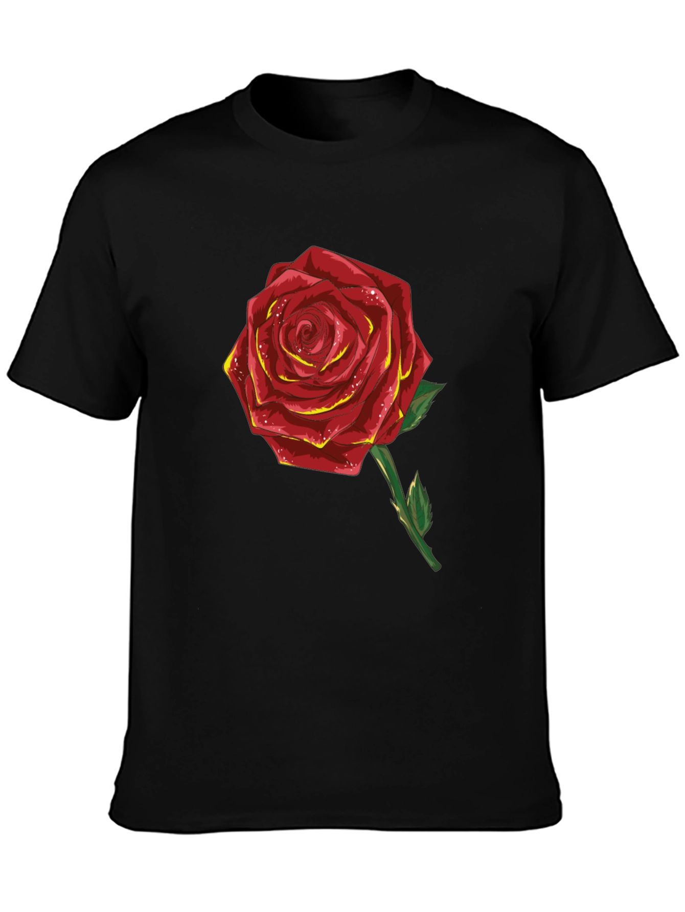 Red Rose Graphic T-Shirt - Black Cotton Blend