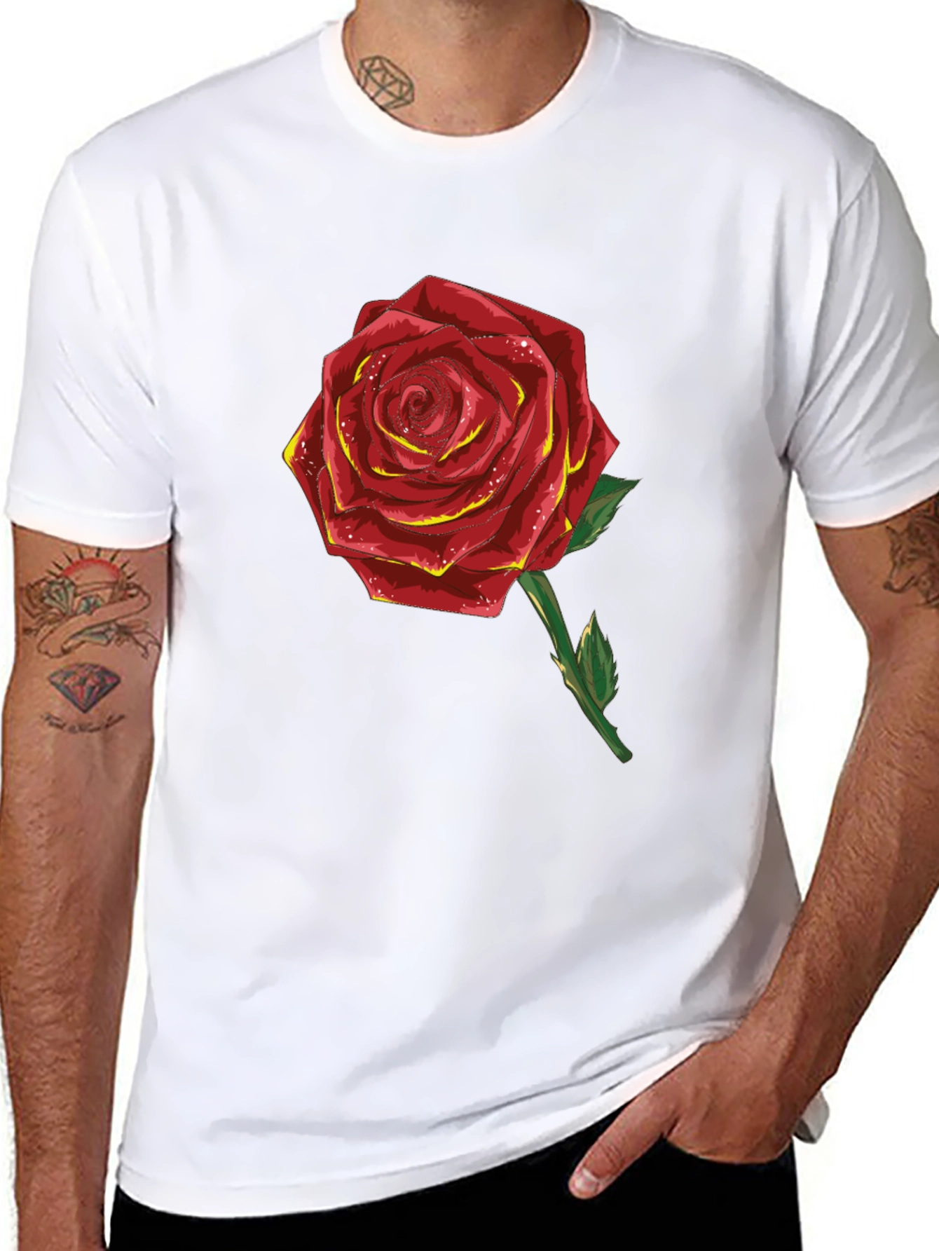 Red Rose Graphic T-Shirt - Black Cotton Blend