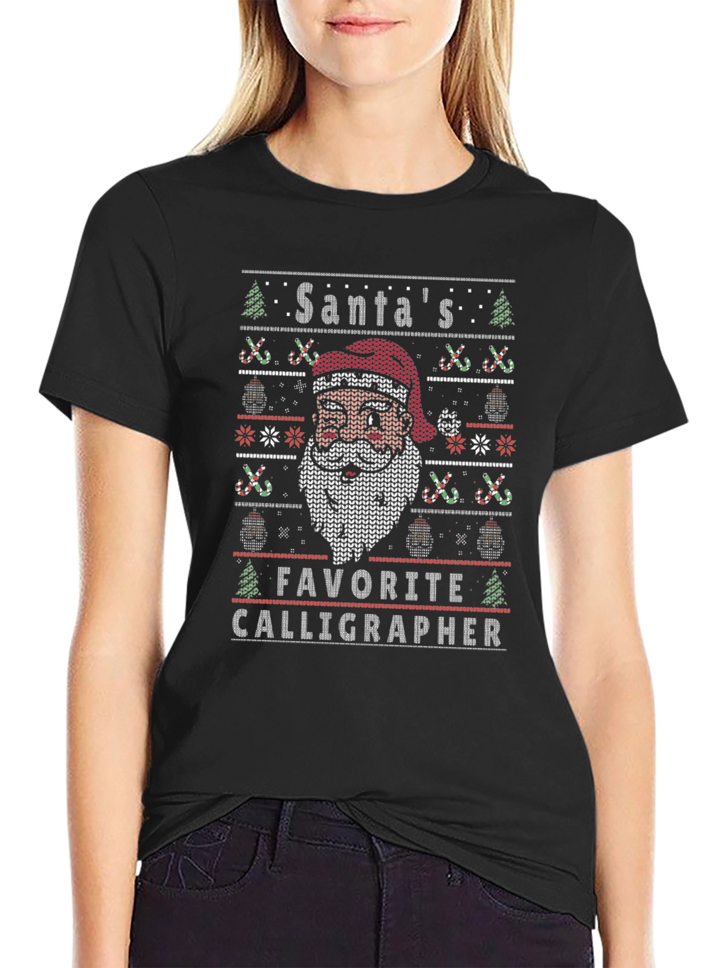 Santas Favorite Calligrapher Ugly Christmas Sweater T-Shirt