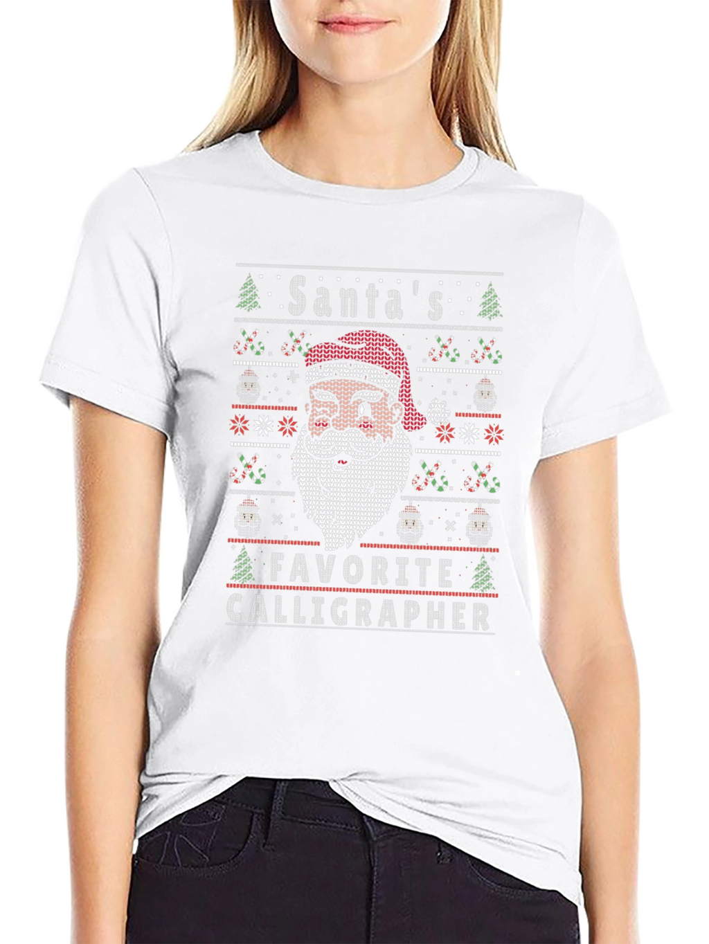 Santas Favorite Calligrapher Ugly Christmas Sweater T-Shirt