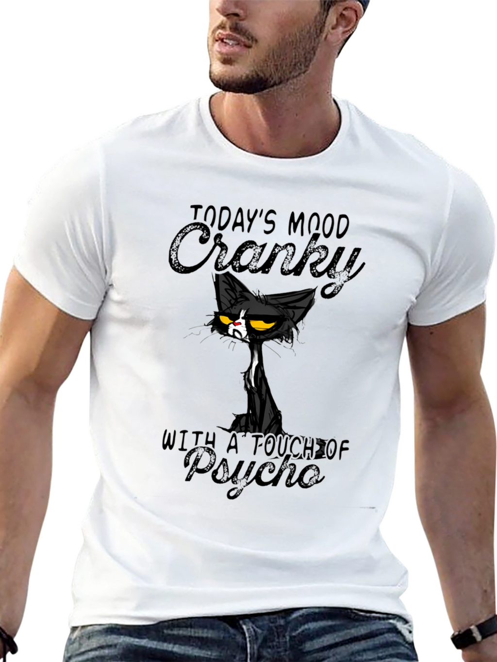 Cranky Psycho Cat Graphic T-Shirt