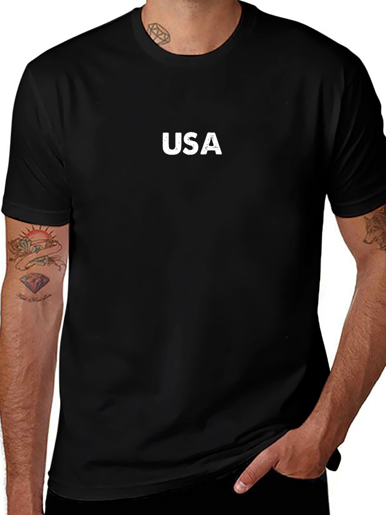 USA Graphic Print Black T-Shirt