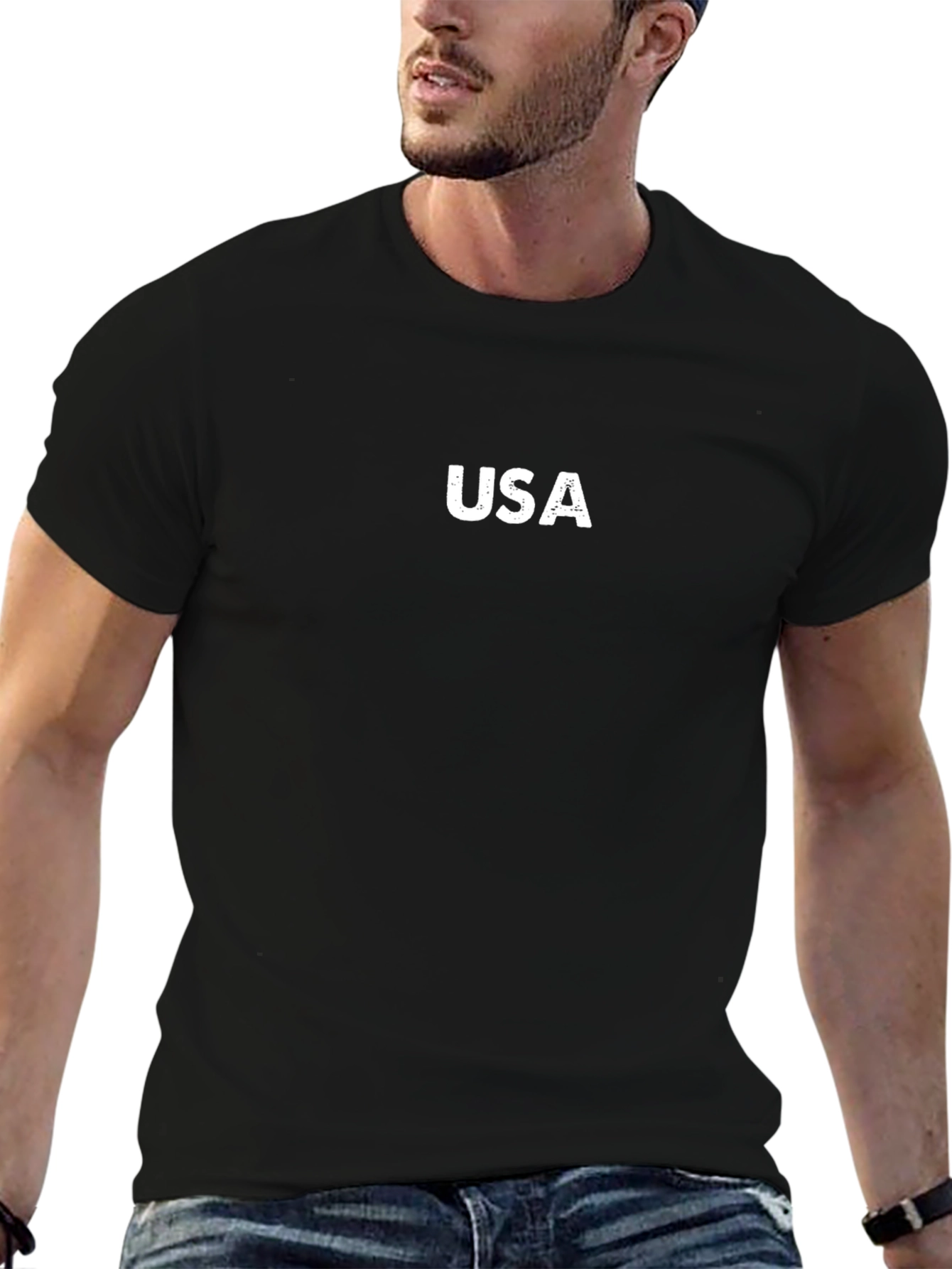 USA Graphic Print Black T-Shirt