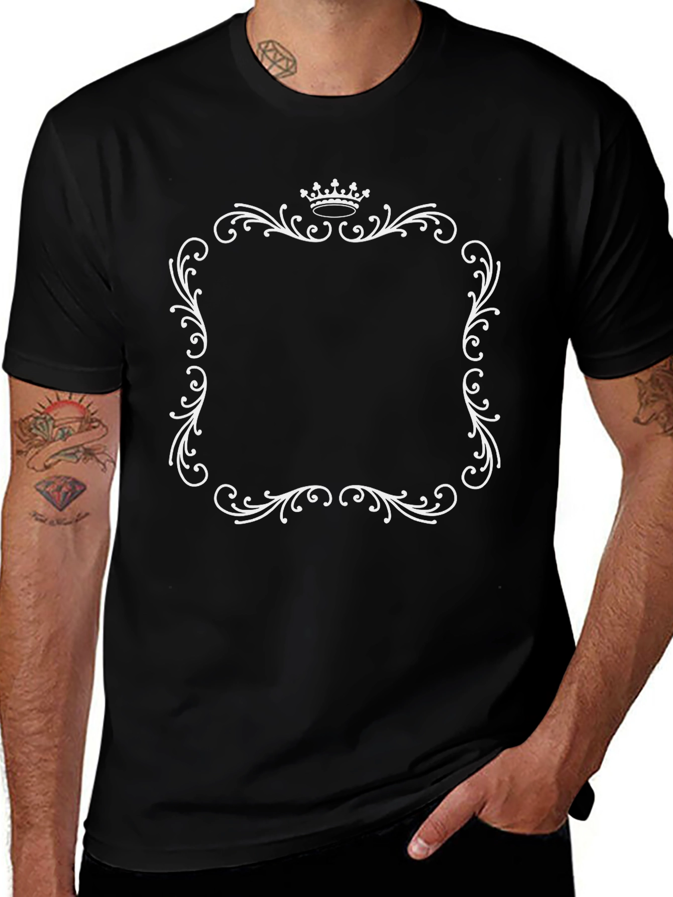 Elegant Crown Frame Black T-Shirt