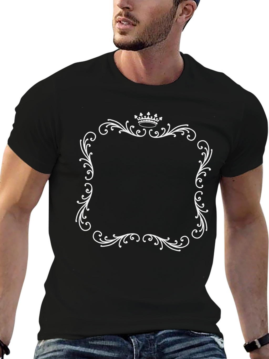 Elegant Crown Frame Black T-Shirt