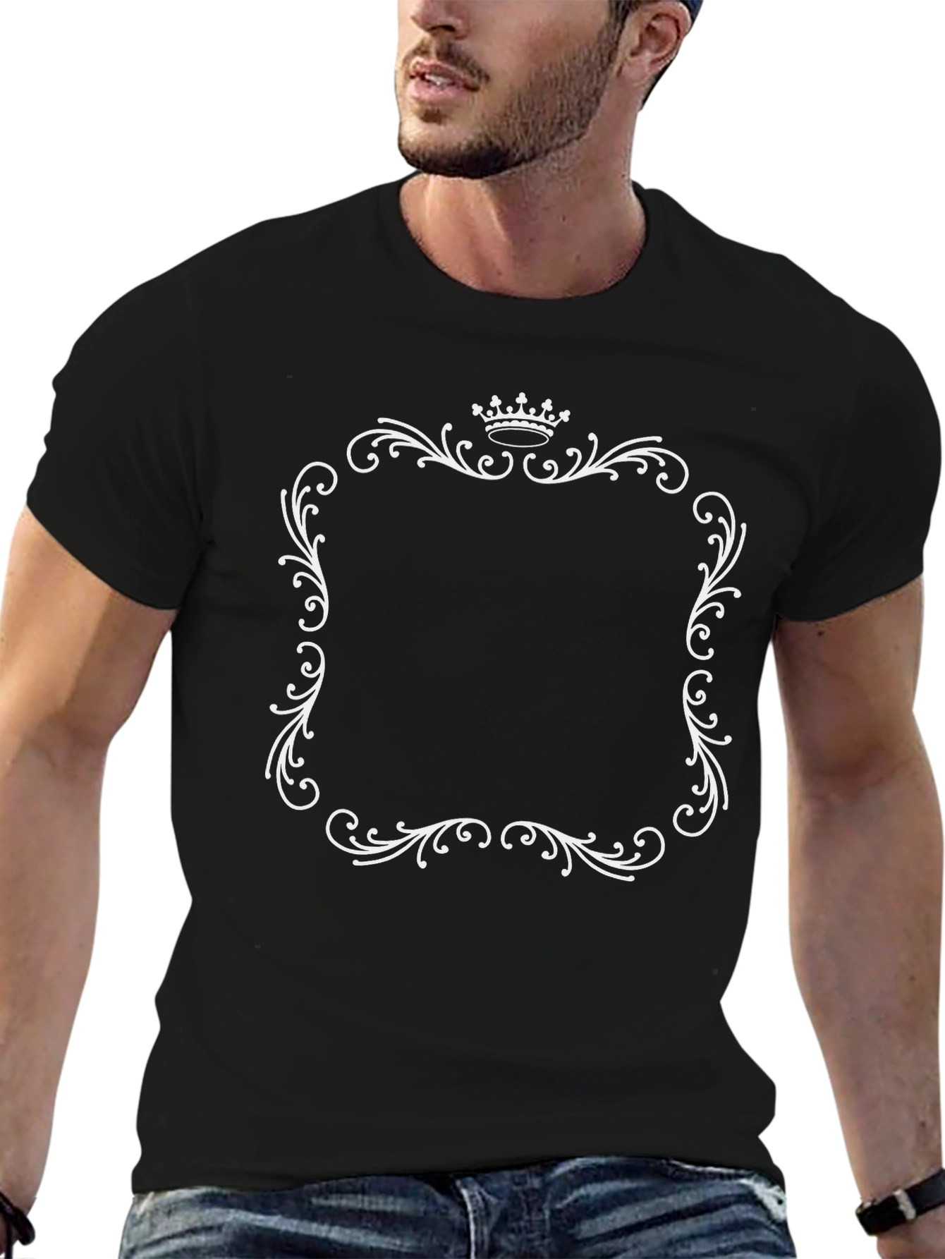 Elegant Crown Frame Black T-Shirt