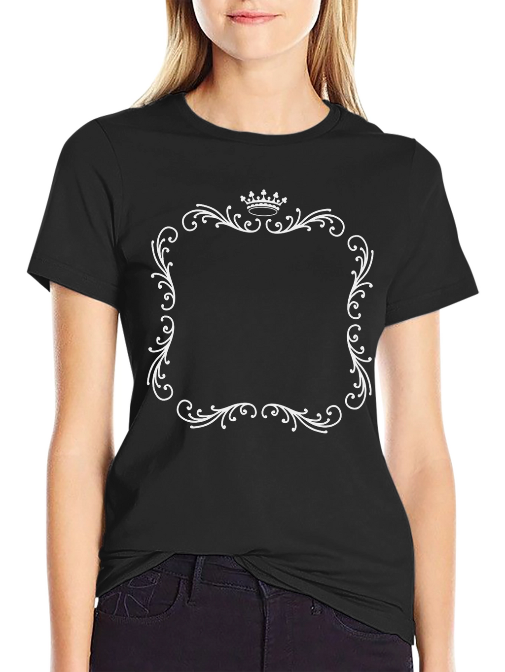 Elegant Crown Frame Black T-Shirt