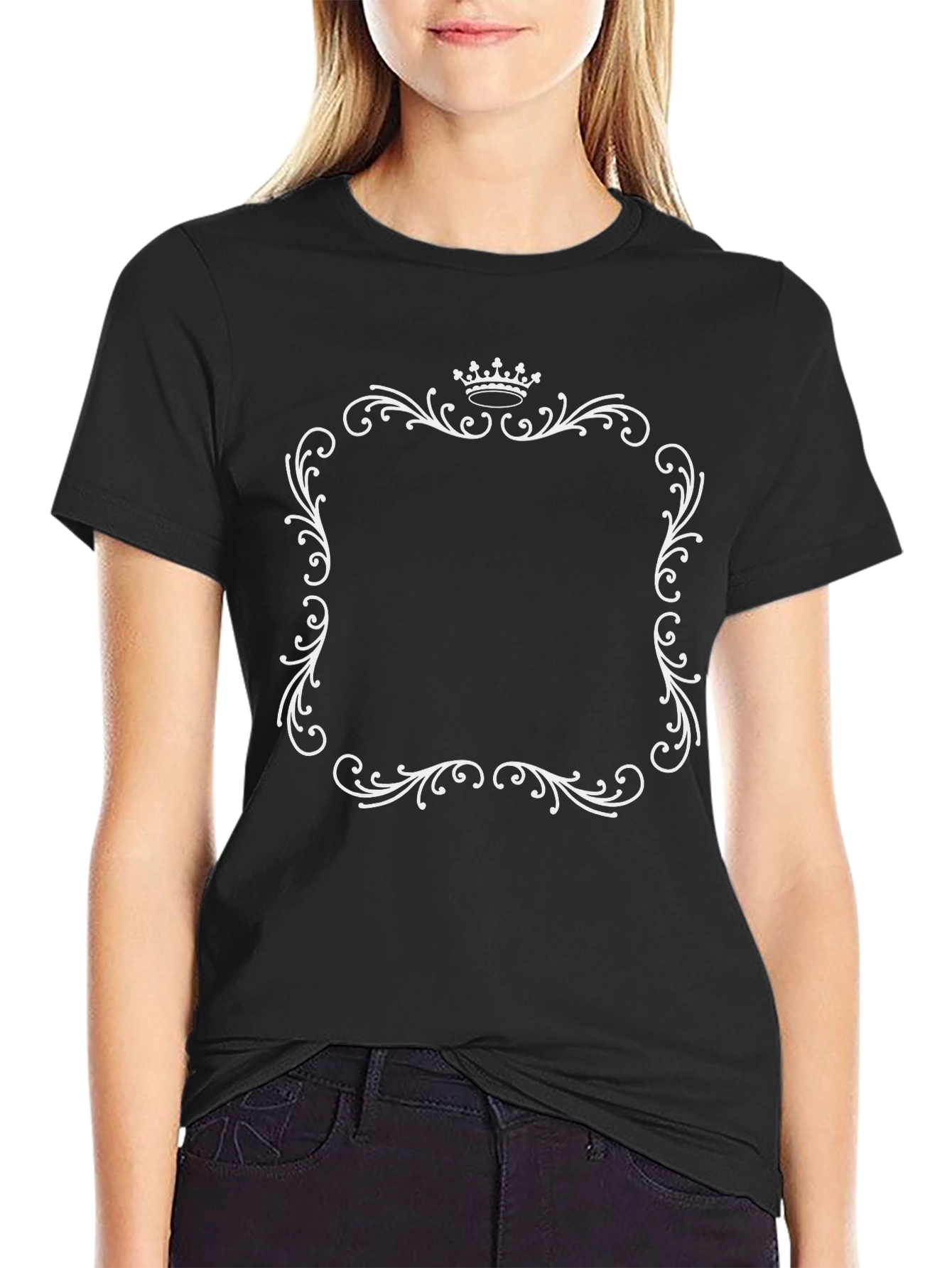Elegant Crown Frame Black T-Shirt