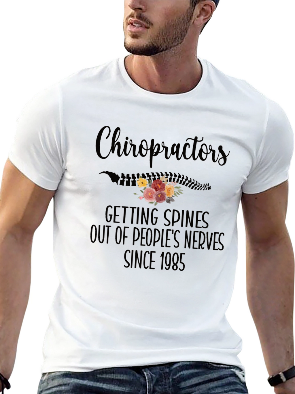 Chiropractor Spine Flower Graphic Tee - Since 1985