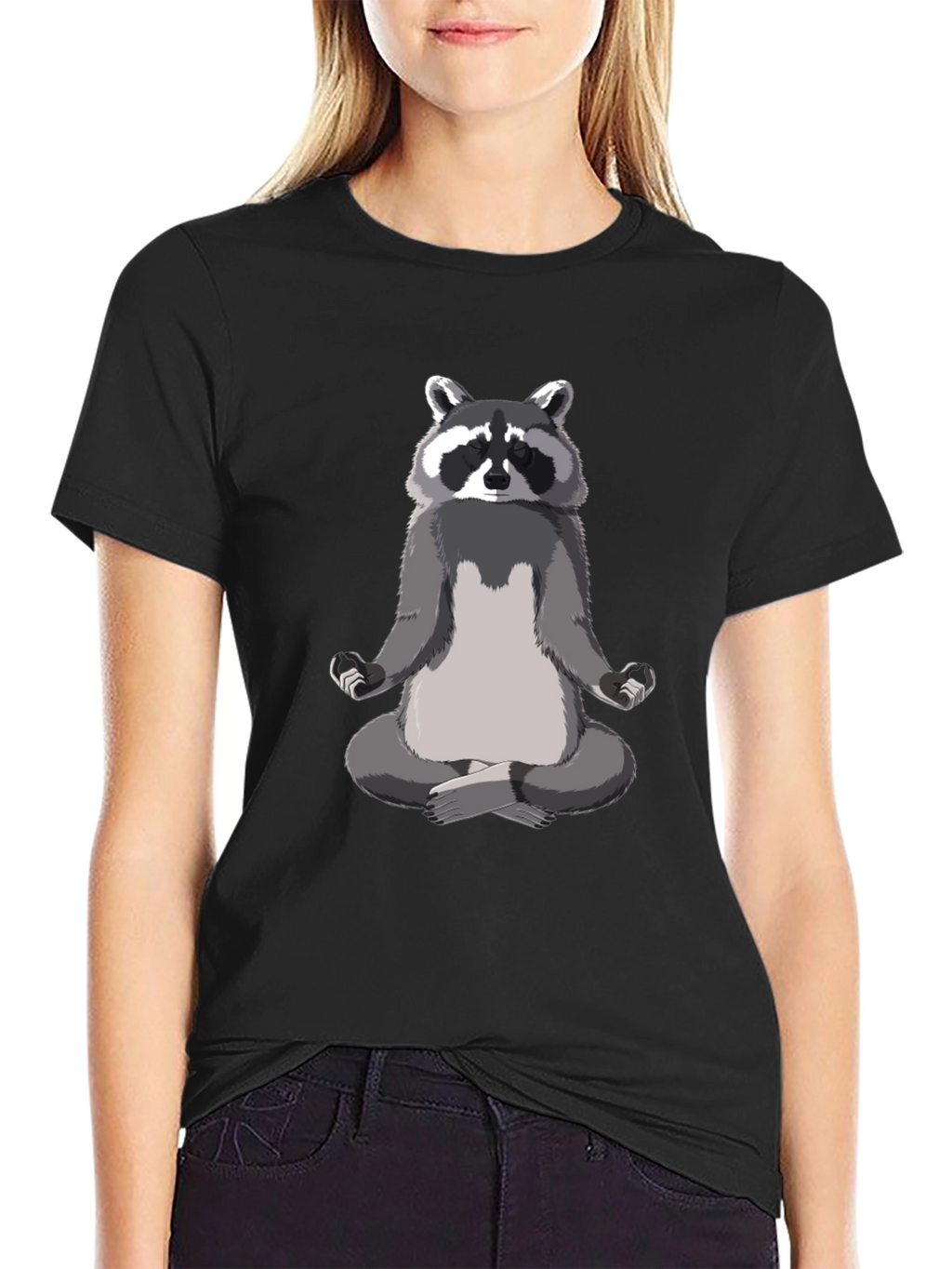 Zen Raccoon Mens Black T-Shirt