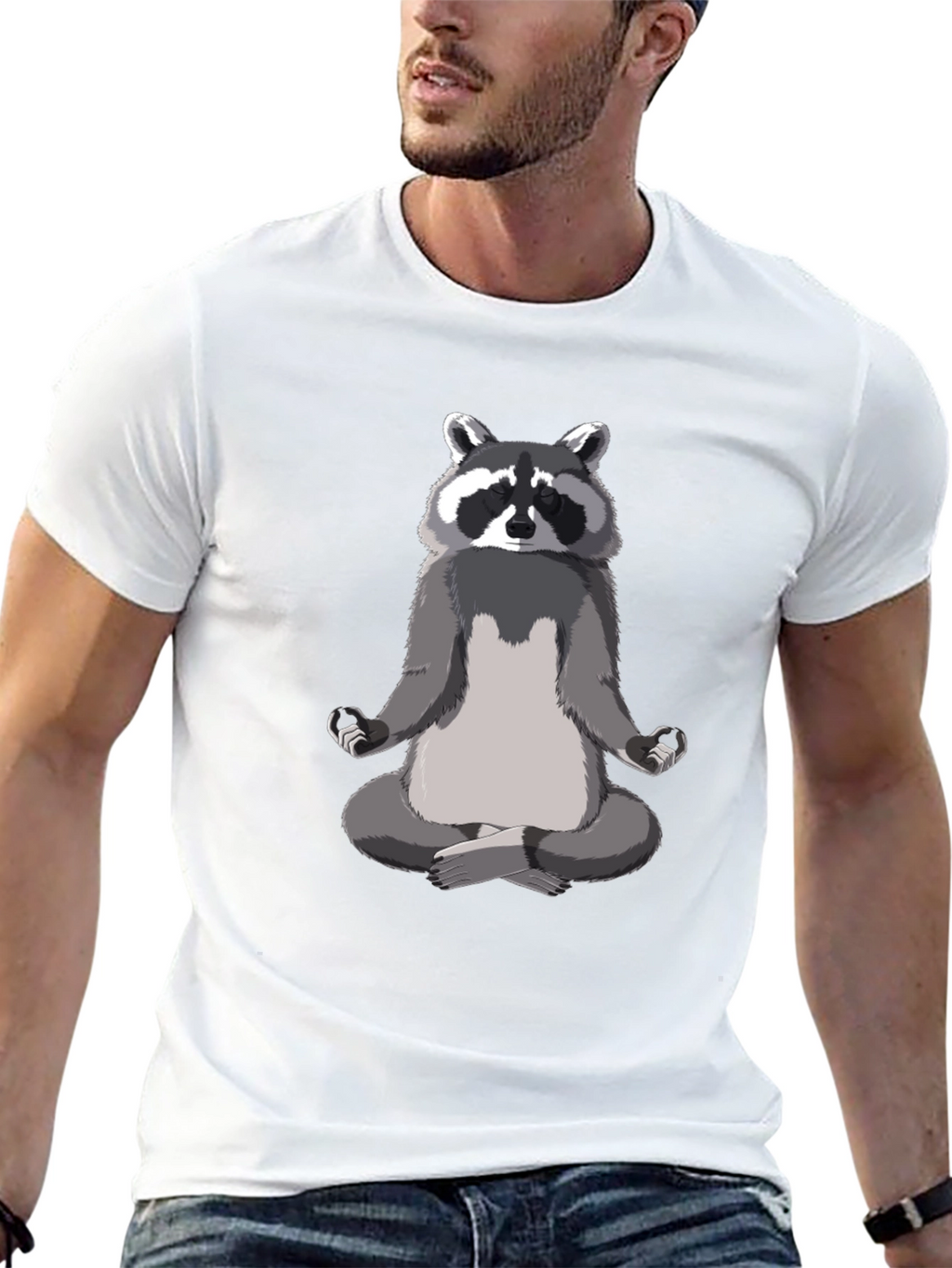 Zen Raccoon Mens Black T-Shirt